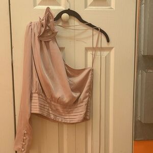 Astr One-Shoulder Blouse in Blush Pink